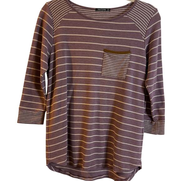 Pink Clover Tops - Pink Clover Mauve  Striped Pocket Tee – Comfy, Cute & Casual womens top size S/M